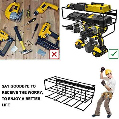 2 in 1 Large Power Tool Organizer Drill Holder Wall Mount Tool Storage Rack and Power Tool Holder