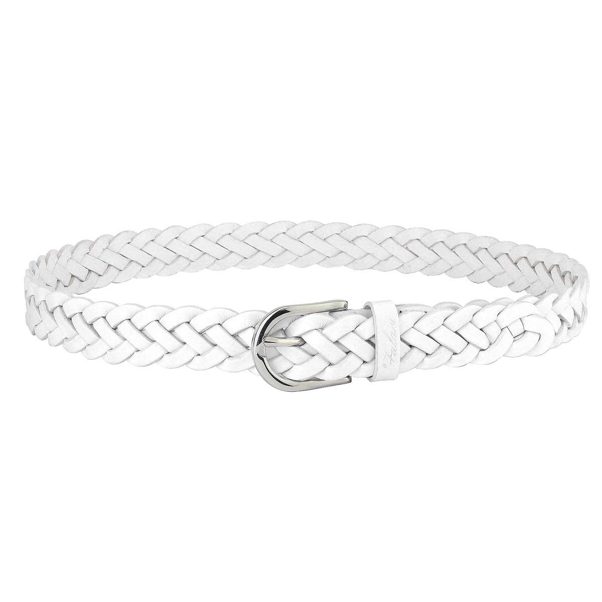 Falari Women's Leather Braided Belt 6007 - White-S
