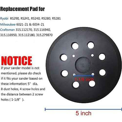 2 Pack 5" Universal Hook and Loop Orbital Sander Pad for Ryobi RS290, RS240, RS280, Ridgid R2600, R2601, Craftsman 315112170, 315116940 ROS Orbital Sander