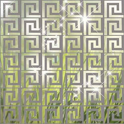 Shappy 24 Pcs DIY Mirror Wall Stickers Removable Adhensive Geometric Greek Decals Peel and Stick for Home Living Room Bedroom Decor Background Decoration(Silver)