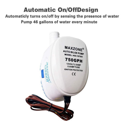 Automatic Submersible Boat Bilge Water Pump 12v 750gph Auto with Float Switch (750 GPH)