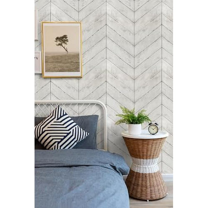 CiCiwind Wallpaper Peel and Stick White Grey Wood Wallpaper Distressed Wood Textured Contact Paper Herringbone Self Adhesive Removable Wallpaper for Bathroom Cabinets Decor 78.7"¡¿16.8"