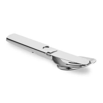 M‑Tac 4‑in‑1 Camping Utensil – Spoon, Fork, Knife & Bottle/Can Opener Combo – Compact Stainless Steel for Hiking & Survival