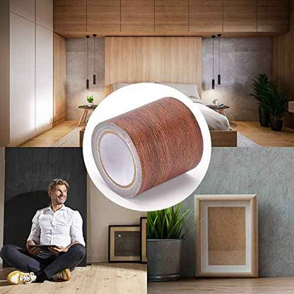 GORGECRAFT 2.2 Inch x 15Ft Wood Textured Adhesive Repair Tape Self Adhesive Patch Realistic Wood Grain Repair Tape High-Adhesive Repair Tape Simulation for Chair Floor Furniture(Coconut Brown)