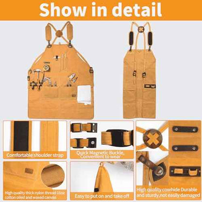Apron for Men and Women,Tool Apron,Woodworking Apron,Versatile Apron with Multiple Pockets - Perfect,Kitchen Aprons For Women,M-XXXL, Yellow