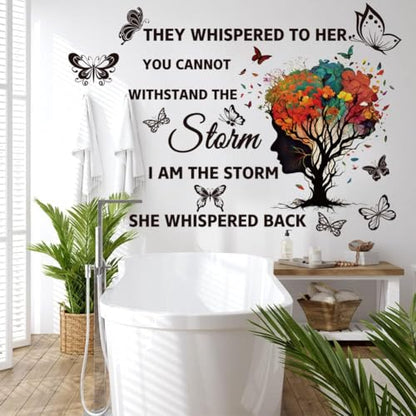 Inspirational Wall Decal Quotes They Whispered to Her You Cannot Withstand Back Tree Wall Sticker Wall Art Positive Sayings Sticker Butterfly Wall Stickers for Women Girls Bedroom Living Room D?cor.