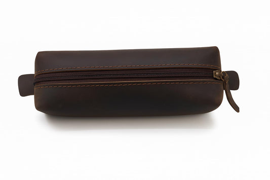 PavinCrafter Genuine Leather Toiletry Bag for Men & Women – Travel Bathroom Organizer Kit, Makeup & Cosmetic Pouch, Compact Dopp Kit with Heavy-Duty Zipper, Handmade Dark Brown Travel Case