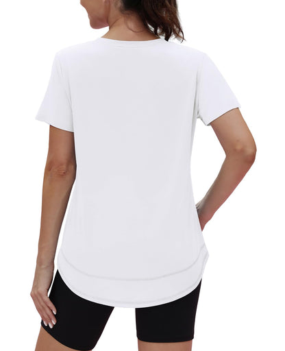 Short Sleeve Shirts for Women Workout Yoga Tops Sun Protection Clothing Summer Outfits Rash Guard Side Slit Blue XL
