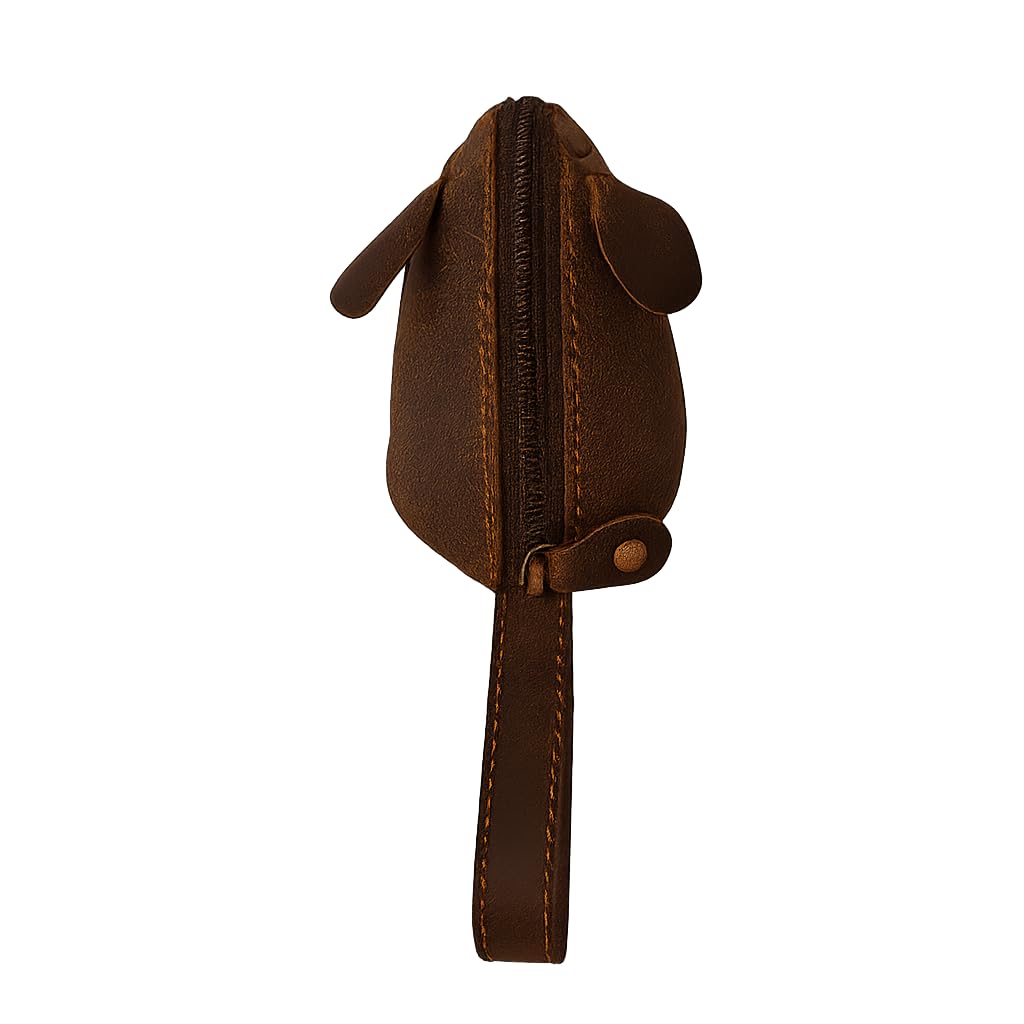 PavinCrafter Leather Rat Coin Purse – Handmade Full Grain Leather Change Holder with Zipper, Compact Cute Animal Design for Coins, Keys, Jewelry & Small Essentials (Dark Brown)