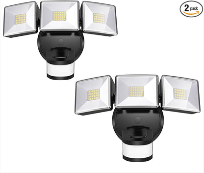 OREiN 2 Pack Motion Sensor Outdoor Lights, 4500LM/30W 180°/50FT Motion Sensor, Dusk to Dawn Flood Lights Outdoor IP65 Waterproof 3 Modes LED Security Light for Garage, Yard, Black (Hardwired)