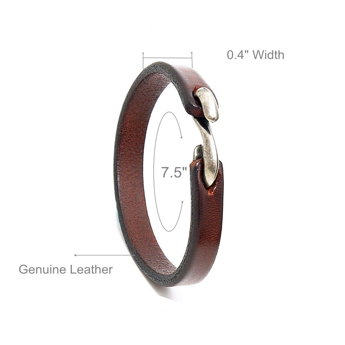 CJMILADO Mens Genuine Leather Bracelet - Handmade Adjustable Leather Cuff Bracelet punk Style leather wrap Wristband for Men (S-Hook Brown)