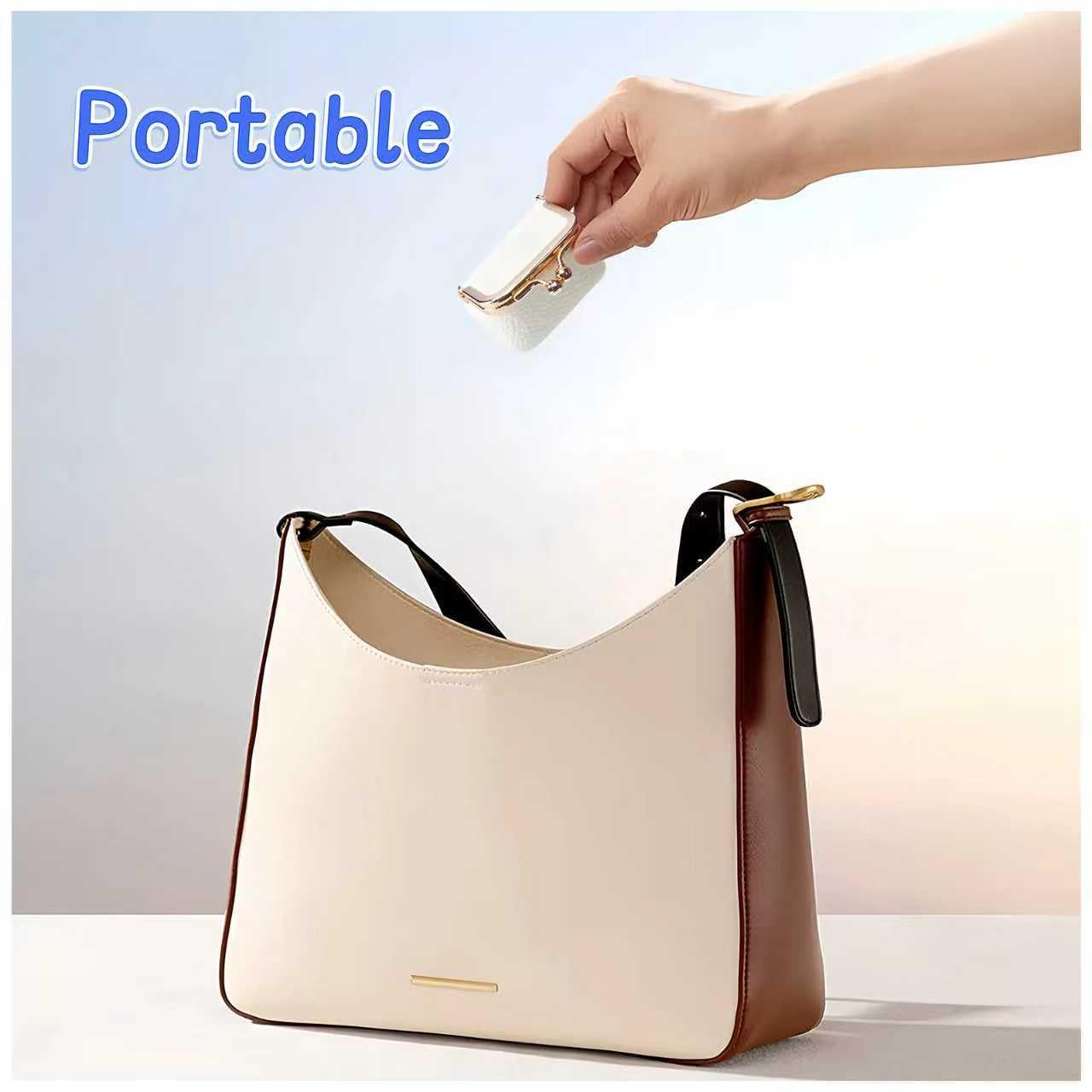 WGO&MJC Genuine Leather Mini Travel Jewelry Box - with Kiss Lock & Coin Purse - for Necklace, Ring, Earrings, Bracelet - Includes Velvet Pouch - Great Gift for Women & Girls (White)