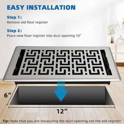 Floor Registers 6x12 Inches - 3 Pack Heavy Duty Walkable Steel Floor Vents Ease Adjust Air Flow Direction Vent Covers for Home Floor Satin Nickel Floor Vent Covers