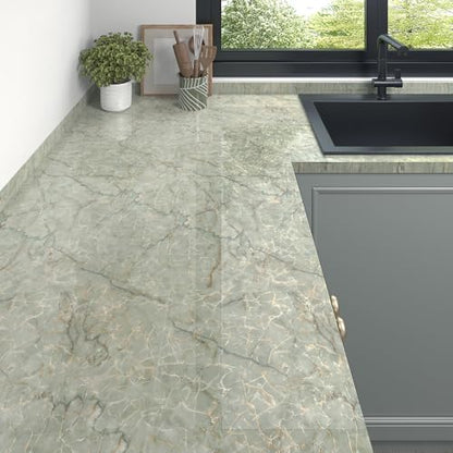 Green Marble Contact Paper for Countertops Waterproof Green Gold Marble Wallpaper Peel and Stick Glossy Granite Contact Paper for Bathroom Kitchen Backsplash Cabinets Table Cyan Vinyl Decor