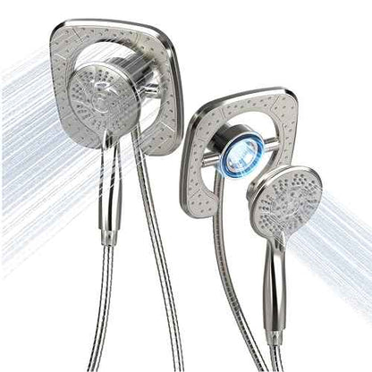 PRIMSOPH Shower Head Handheld Spray Combo 10 Mode Spray Settings Magnetic 2-in-1 High Pressure Dual Showerhead Auto-Switch Square Combination, Brushed Nickel