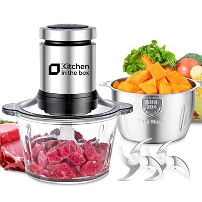 Kitchen in the box Mini Food Processor, Electric Meat Grinder & Food Chopper with 400W Powerful Veggie Chopper-One 3 Cup Bowl & S Blades for Meat/Fish/Vegetable/Baby Food