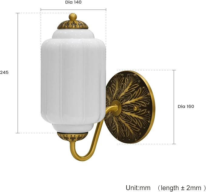 Vintage Mike White Glass Wall Sconce - Milk Glass Shade Antique Brass Indoor Wall Light for Bedroom, Living Room, and Hallway