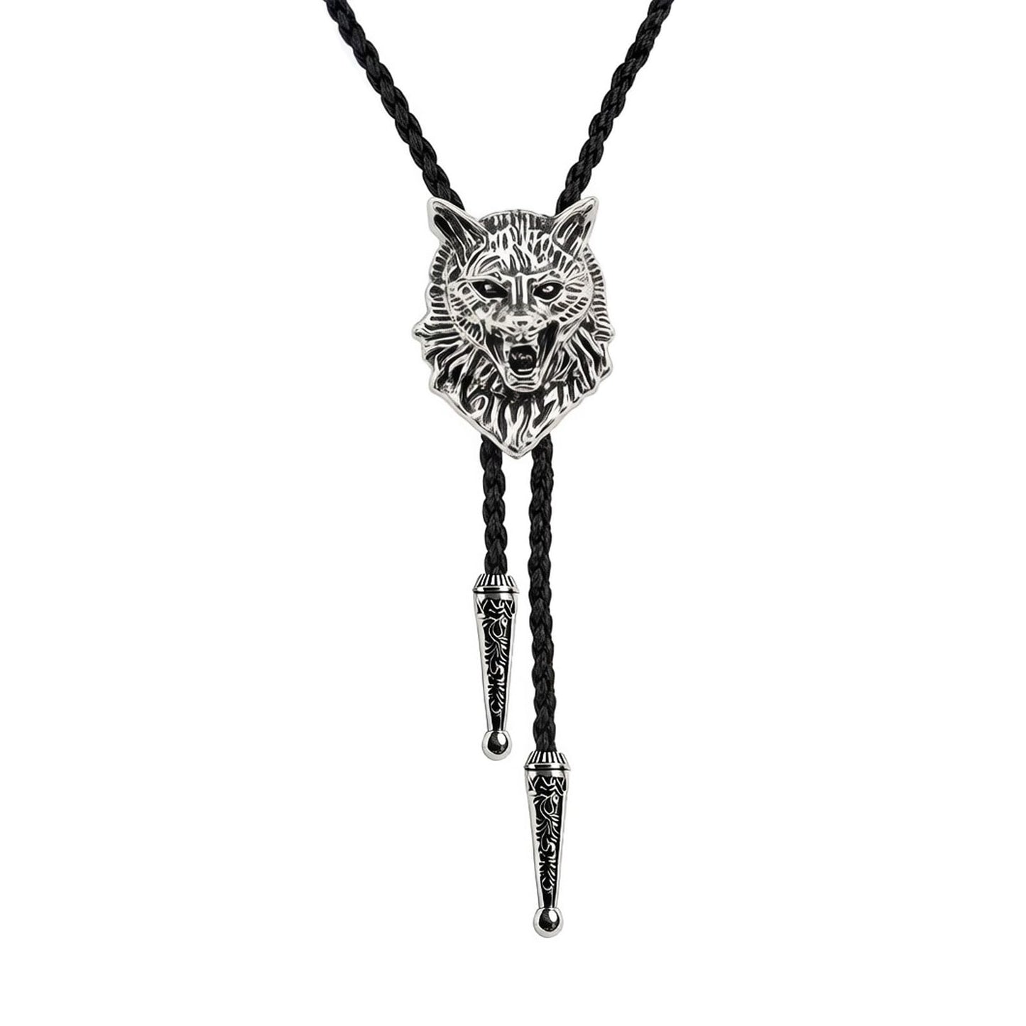 JPJZY BRBAM Retro 3D Animal Pendant Bolo Tie Western Cowboy Leather Bolo Necktie for Men's Accessories Collection (Wolf 1 - Silver)