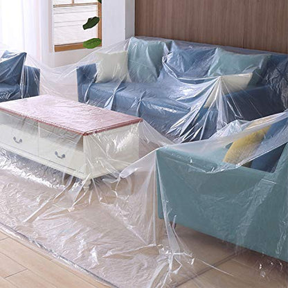 5 Sheets Plastic Drop Cloths, Plastic Sheeting Plastic Painting Tarp Paint Drop Cloth Waterproof Plastic Cover Anti-dust Furniture Cover Couch Cover for Painting Floor (2 x 3m/ 6.56 x 9.8 Feet)