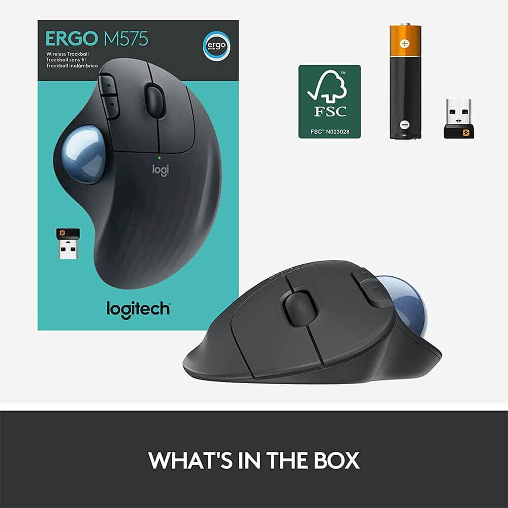 Logitech M575 Ergonomic Wireless Trackball USB Mouse, Black (910-005869)