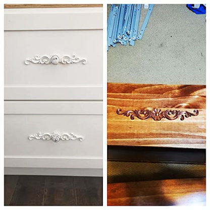 MUXSAM Wood Appliques Decorative Carved Onlays, Long Wooden Decals DIY Furniture Decor Rosette Carvings for Door Cabinet Mirror Dresser Bed Wall Fireplace Mantels, 2-Pack, 27x4cm/10.7"x1.6"