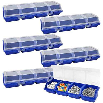 6Pcs Screw Organizers Storage Bins with Lids, Plastic Stackable Hardware Organizer Box for Garage Nails Craft Tool Organizing, Tool Cart Cabinet Workbench Drawers with Compartment Bolt Organizer, Blue