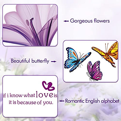 LiveGallery Beautiful Lovely Lily Flowers Wall Decals Removable DIY Butterfly Flower Vines Art Decor Wall Stickers Murals for Living Room TV Background Kids Gilrs Rooms Bedroom Decoration (Purple)