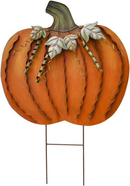 Metal Pumpkin Stakes Yard Signs Fall Decor Decorative Garden Stake Lawn Pumpkins Ornaments Outdoor Autumn Decoration for Harvest Halloween Thanksgiving (26" H Orange)