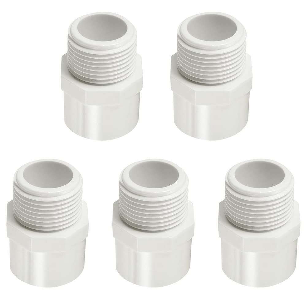 Fitvell 1-1/2" PVC Pipe Fitting Adapter Connector Union Coupling Schedule 40 (Slip Socket x NPT Male Pipe Thread), Pack of 5