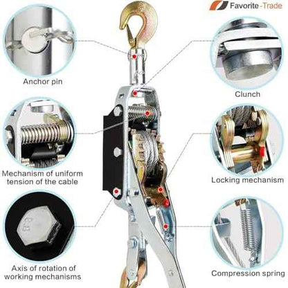 FT Come Along Winch Heavy Duty, 5 Ton (11,023 lbs), 10ft Steel Cable, 3 Hooks, Come Along Tool with Dual Gears, Automotive Hoist Cable Puller for Recovery Gear, Vehicle, Fence (Upgraded Version)