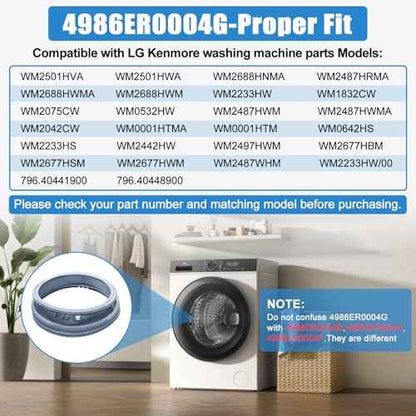 UPGRADED 4986ER0004G Washer Door Gasket With Drain Port Compatible with LG Front Load Washer Door Seal WM2501HWA, WM2501HVA, WM2487HRM, WM2688HWMA Door Gasket Washer Door Boot Rubber Seal Replacement