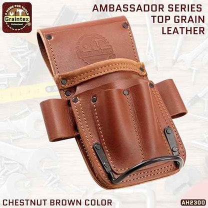 Graintex Ambassador Series 5 Pocket Multi Tool Holder, Top Grain Leather, Small Leather Pouch, Hammer Holder, Multipurpose Tool Belts for Men and Women, Ideal for Carpenters, Framers, Contractors