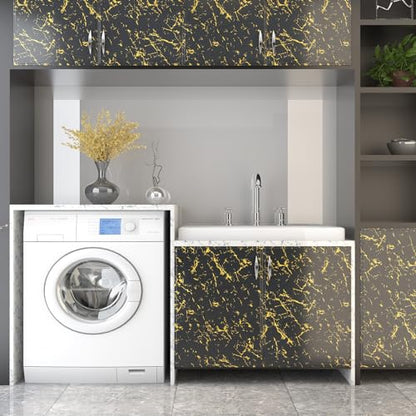 LACHEERY Luxury Black and Gold Wallpaper Peel and Stick Modern Marble Wallpaper for Walls Countertops Waterproof Contact Paper Black Marble Countertop Peel and Stick Removable Wall Paper 15.8"x80"