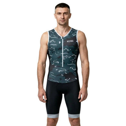 KONA Mens Assault Triathlon Race Suit - Sleeveless Skinsuit Padded Cycling Tri Suit for Swim Bike Run(Black, M)