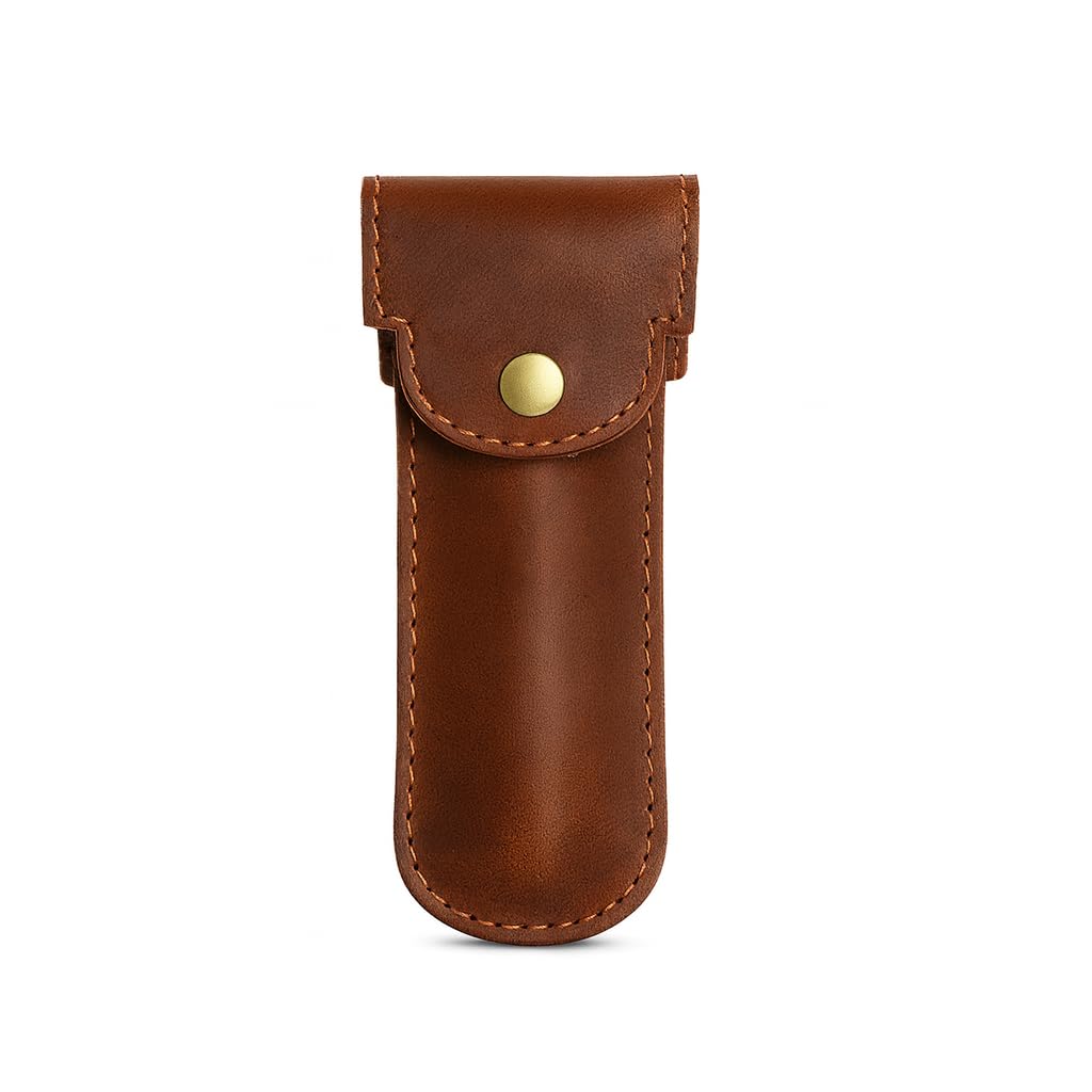 PavinCrafter Full Grain Leather Razor Cover | Double Edge Razor Case | Handmade Safety Razor Protector Sheath for Travel & Storage | Barber Shaving Accessory for Men – Tan