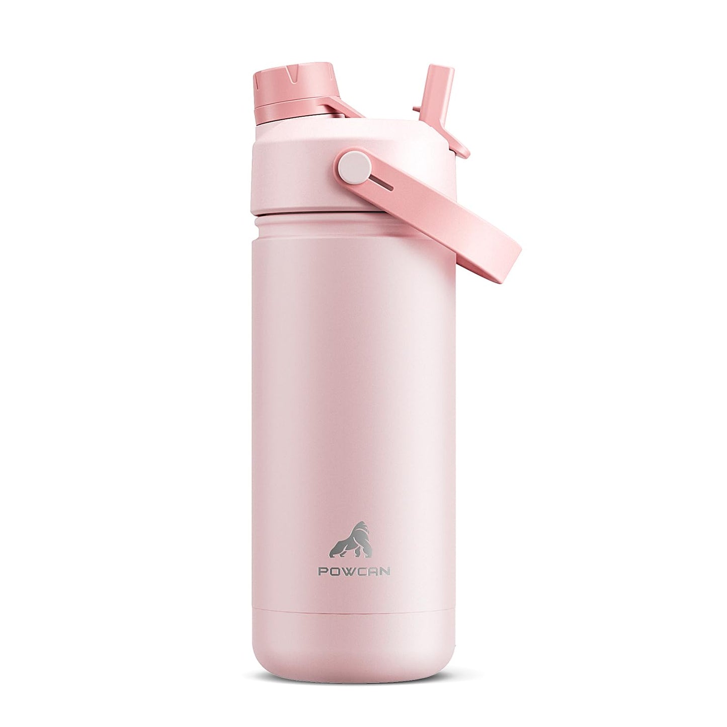 POWCAN 18 oz Insulated Water Bottle with 2-in-1 Straw and Spout Lid, Keep Cold 24H, Leak-Proof, Fits in Car Cup Holder, Stainless Steel Water Bottle for Sports, Travel, and School (Cotton Candy)