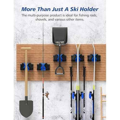Ski Wall Mount, Ski Snowboard Storage Rack Tool Organizers Wall Mount, Ski Storage Rack for Garage Organizer, Fits Any Ski or Snowboard, Heavy Duty Nonslip Snowboard Wall Storage Rack - Blue