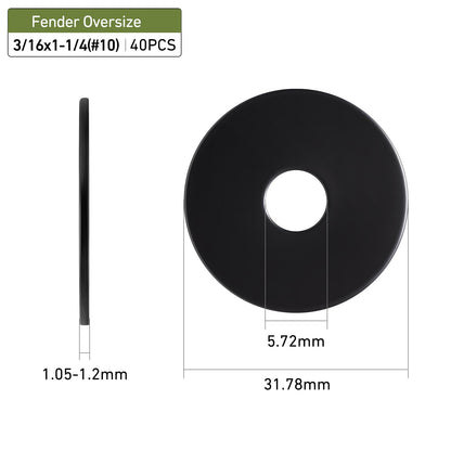 SVLING 40PCS 3/16" x1-1/4 Fender Washers, Black Oxide 304 Stainless Steel 18-8, 3/16" ID x 3/4" OD Hardware Flat Washers for Screws Bolts