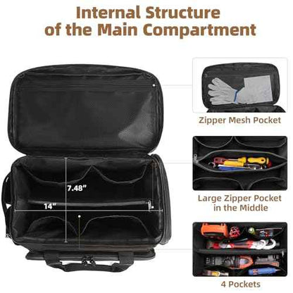 14-Inch Tool Bag for Men,300D Nylon Tool Bag with Multiple Pockets for Organizing Accessories,Heavy-Duty Tool Bags for Men with Thick and Durable Bottom