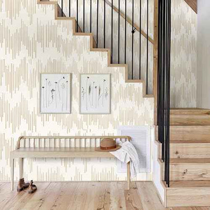 WENMER Beige Striped Wallpaper, Geometric Peel and Stick Wallpaper, 17.7''¡¿118'' Gold Contact Paper, Beige Self Adhesive Removable Wall Paper for Bathroom Cabinets Kitchen