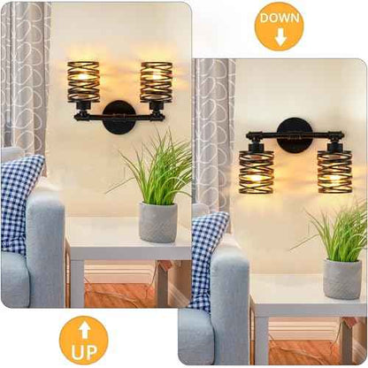 Farmhouse Bathroom Light fixtures, 2 Light Bathroom Lights Over Mirror, Industrial Brushed Bronze Vanity Light with Metal Cage, Sconces Wall Lighting for Cabinet Dressing Table Bedroom