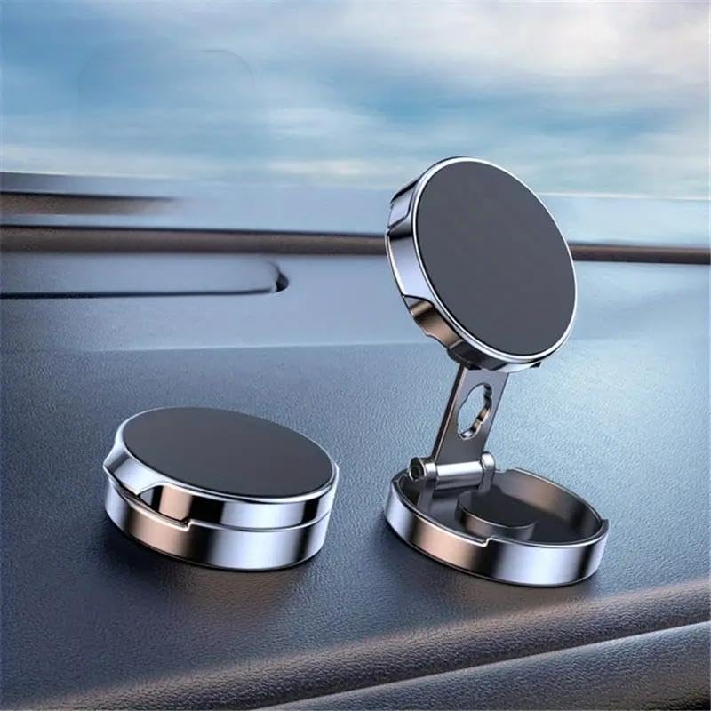 Magnetic Car Phone Holder,Alloy Folding Magnetic Phone Mount,[2 Metal Plate][360° Rotation],Fit for iPhone 16 15 Pro Max Plus 14 13 12 Mini,and Samsung S24 S23 S22 Ultra Android All Phone,Black