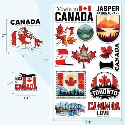 Canada Travel Stickers 50 Pieces Vinyl Waterproof Decal for Laptop Water Bottle Phone Car Window Bike Motorcycle Stakeboard Scrapbook Canadian Vacation Sticker Gifts
