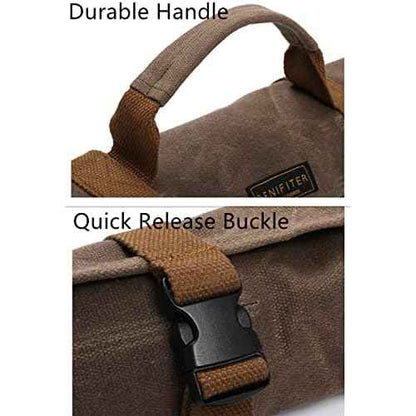 Denifiter Tool Bag, Heavy Duty 16oz Waxed Canvas Tool Roll Up Pouch Tool Organizer, (L) 25" X (H) 14.5" Gray