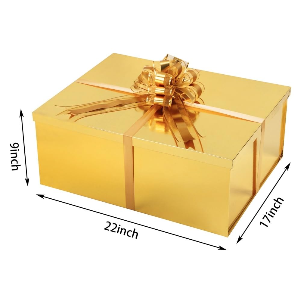 UoeRing Gold Extra Large Gift Box 2Pcs 22x17x9 inch,luxury Gift Box with Lid for Presents Birthday Christmas Valentine's Day (Includes Pull Bows,Card,Envelope,Filler)