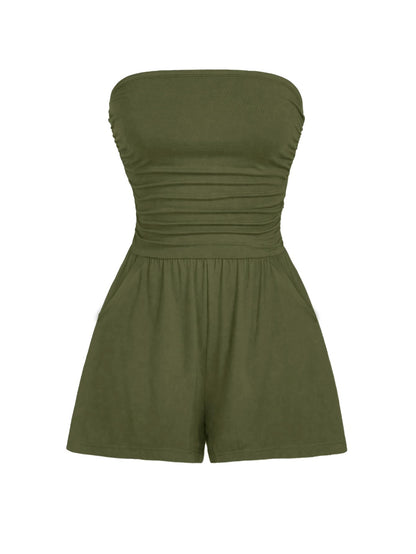 AUXDIO Women Summer Casual Strapless Romper Sleeveless Off Shoulder Short Jumpsuits 2026 Beach Vacation Clothes
