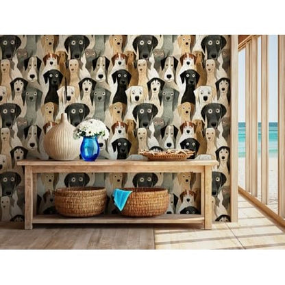 Peel and Stick Wallpaper Dog Removable Wallpaper Shiplap Brown Self Adhesive Contact Paper for Home Bedroom Stick On Wall Decor 17.3in x 9.8ft