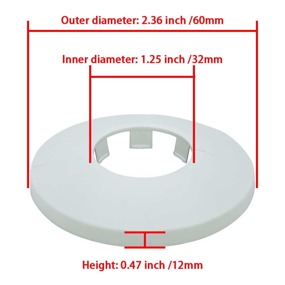 INDPROD 1 Piece 1.26 In/32mm Wall Split Flange, ABS Plastic Round Escutcheon Plate, Buckle Design Plumbing Cover Plates, Drain Pipe Line Cover Radiator Pipe Collar for Water Pipe Faucet Decor, White