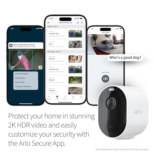 Arlo Pro 5S Spotlight Security Camera 2K HDR | Outdoor | Wireless | Dual-Band Wi-Fi Connects to Strongest Network |12X Zoom, 2-Way Audio, Siren, Color Night Vision,Live Stream(White, 4 Cameras)