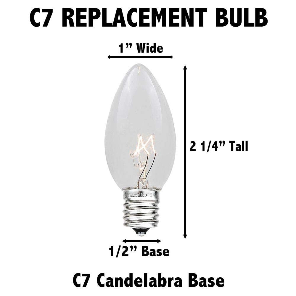 Novelty Lights Ceramic Christmas Replacement Bulbs - Outdoor Individual Bulbs for Events, Holiday Parties, Patios, and More - C7/E12 Candelabra Base, 5 Watt Lights (Multicolor, 25 Pack)